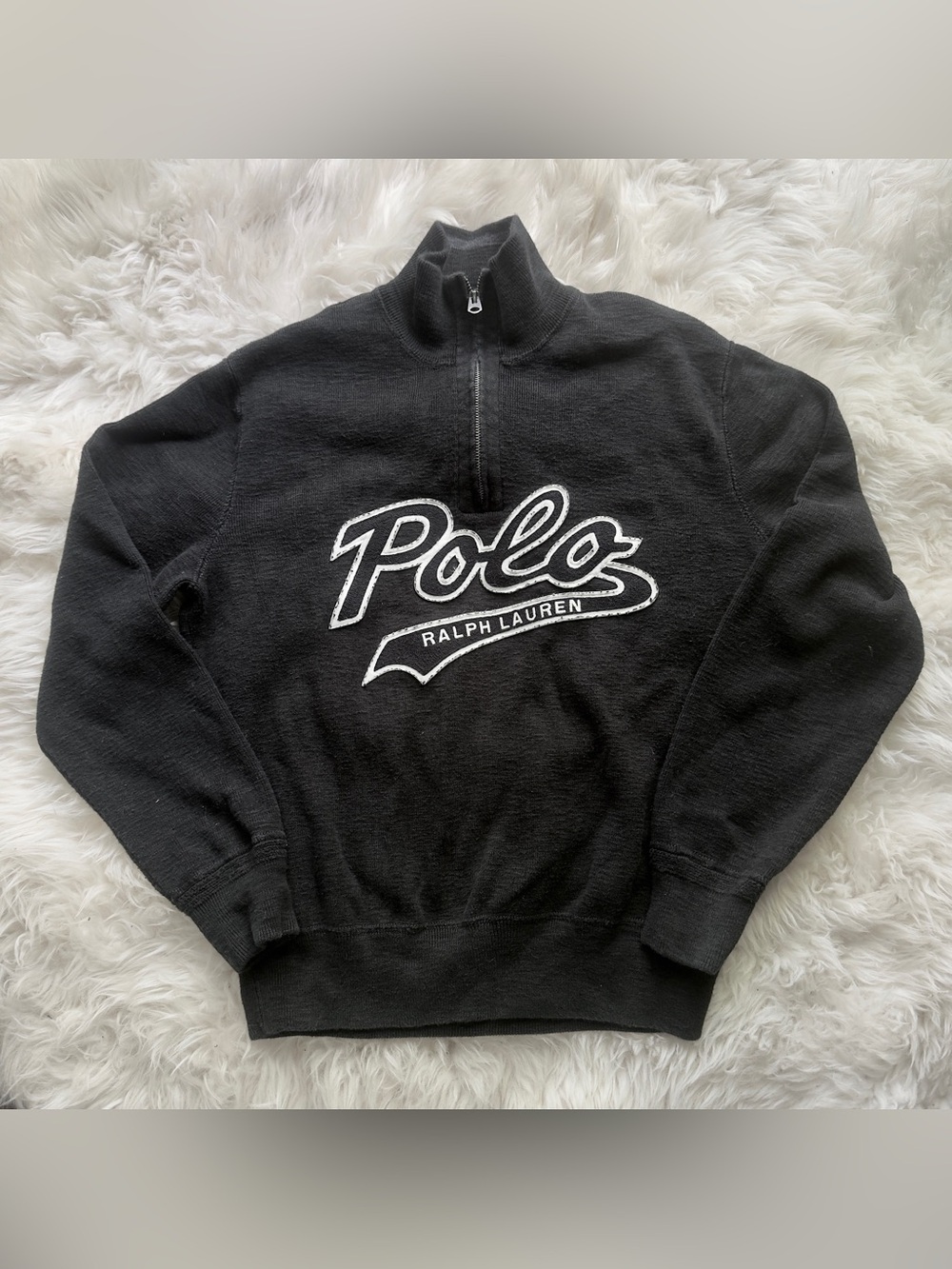 Polo by Ralph Lauren Black Half-Zip Script Logo Sweater